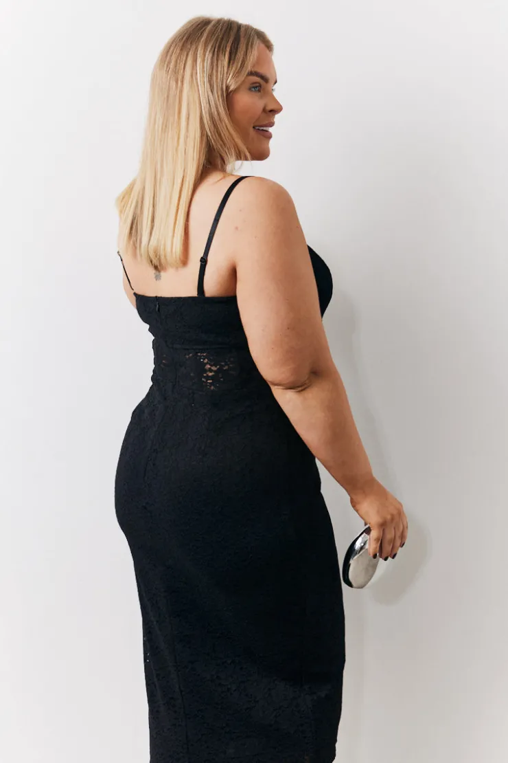 Best In the Style Lace Bandeau Midi Dress Black