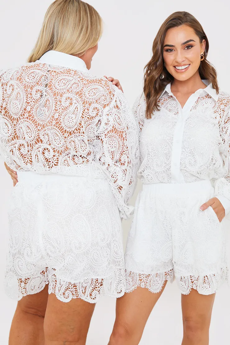 Sale In the Style Lace Co-Ord Shorts White