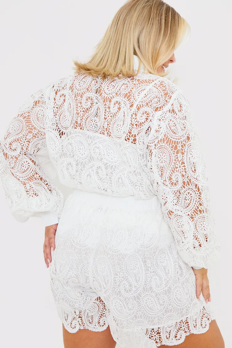 Sale In the Style Lace Co-Ord Shorts White