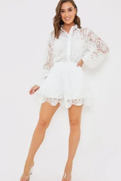 Sale In the Style Lace Co-Ord Shorts White
