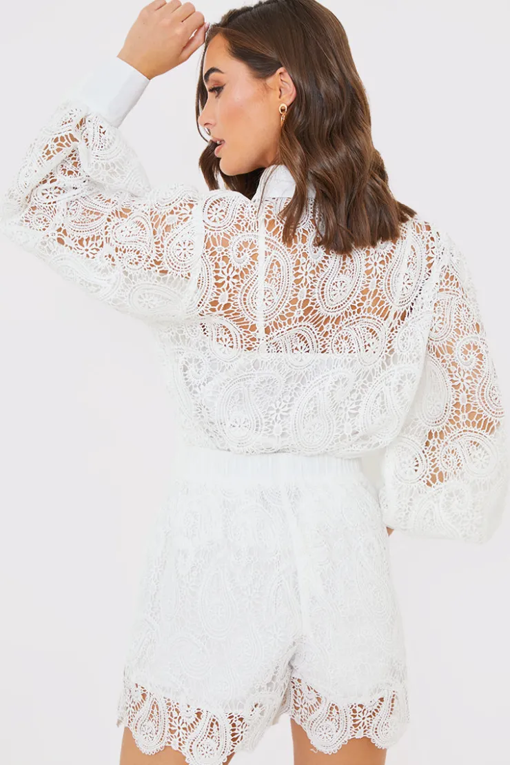 Sale In the Style Lace Co-Ord Shorts White