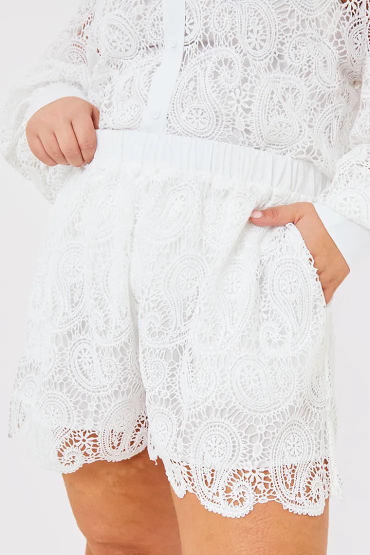 Sale In the Style Lace Co-Ord Shorts White