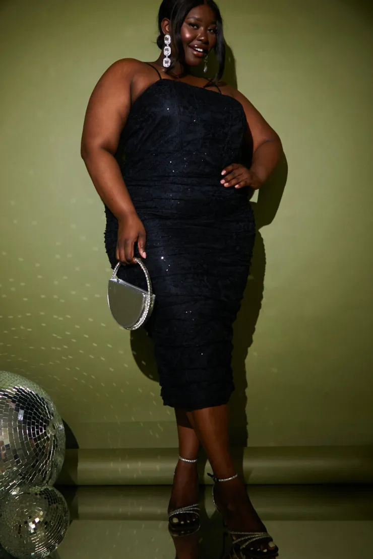 Hot In the Style Lace Corset Detail Bodycon Midaxi Dress Black