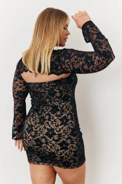 New In The Style Lace Mini Dress With Removable Sleeves Black