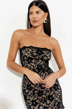 New In The Style Lace Mini Dress With Removable Sleeves Black
