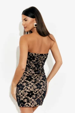 New In The Style Lace Mini Dress With Removable Sleeves Black