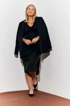 Online In The Style Lace Trim Satin Midi Dress Black