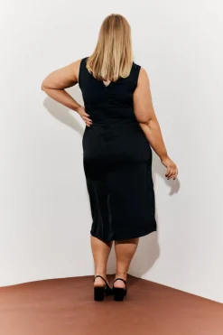 Online In The Style Lace Trim Satin Midi Dress Black
