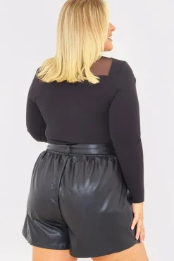 Outlet In the Style Leather Look Belted Shorts Black
