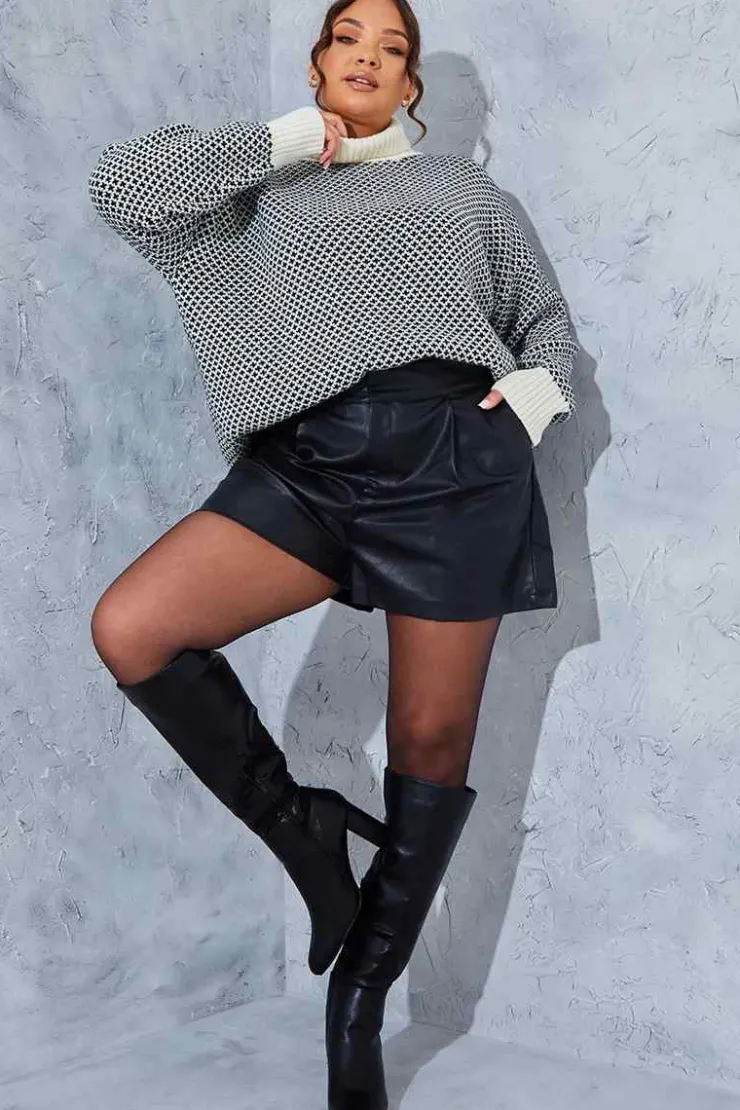 Clearance In the Style Leather Look High Waisted Boxy Shorts