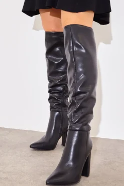 Sale In The Style Leather Look Knee High Boots