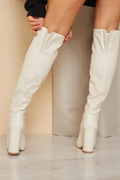 Sale In The Style Leather Look Knee High Boots