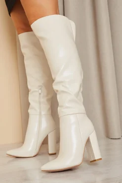 Sale In The Style Leather Look Knee High Boots