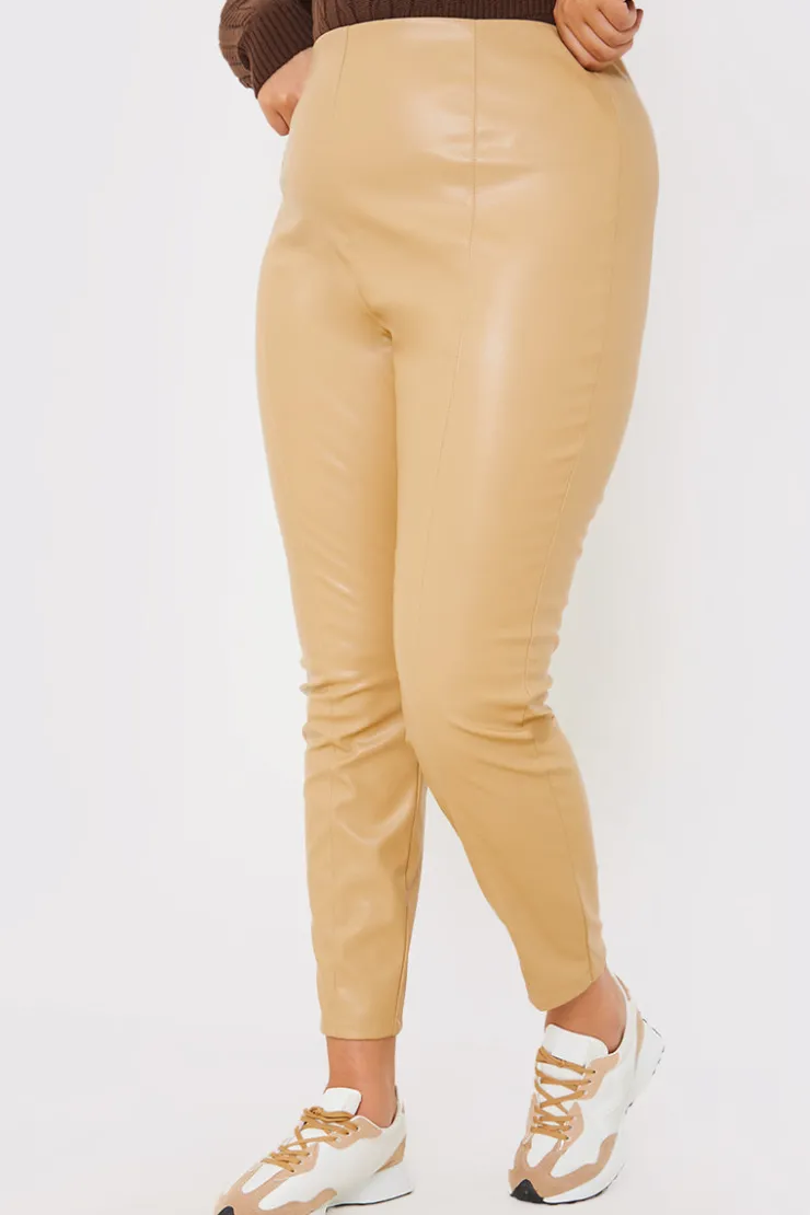 In the Style Leather Look Leggings With Elasticated Waist Sand