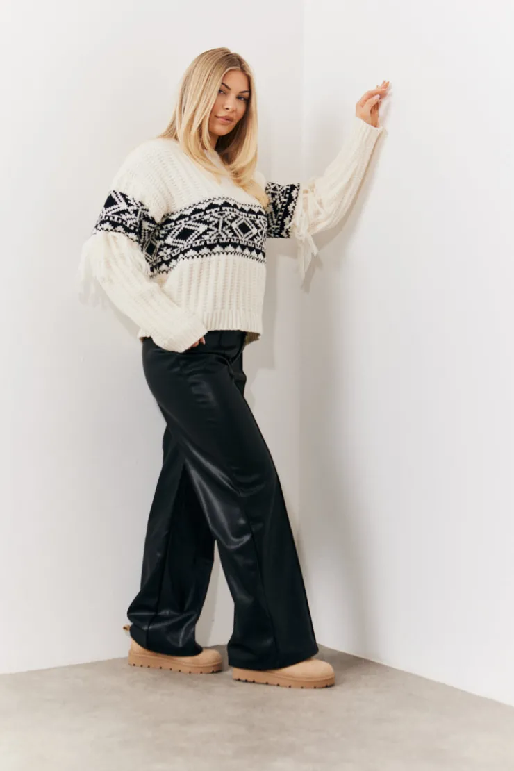 Best In the Style Leather Look Pintuck Detail Trousers Black