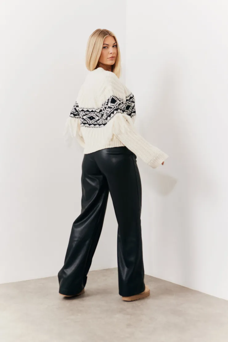 Best In the Style Leather Look Pintuck Detail Trousers Black