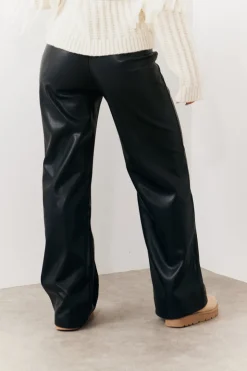 Best In the Style Leather Look Pintuck Detail Trousers Black