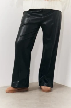 Best In the Style Leather Look Pintuck Detail Trousers Black