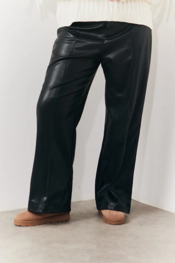 Best In the Style Leather Look Pintuck Detail Trousers Black