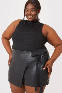 Hot In the Style Leather Look Wrap Skort Black