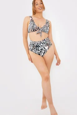 Hot In The Style Leopard Print Tie Front Bikini Top Multicoloured