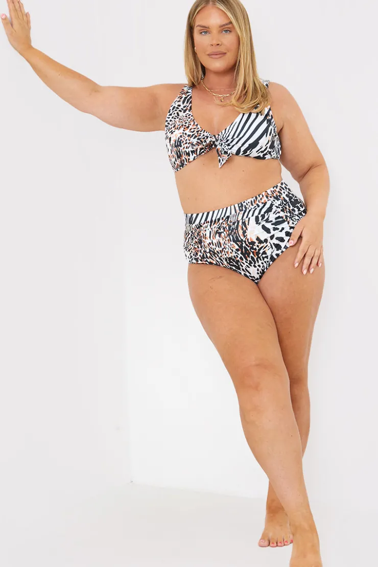 Hot In The Style Leopard Print Tie Front Bikini Top Multicoloured