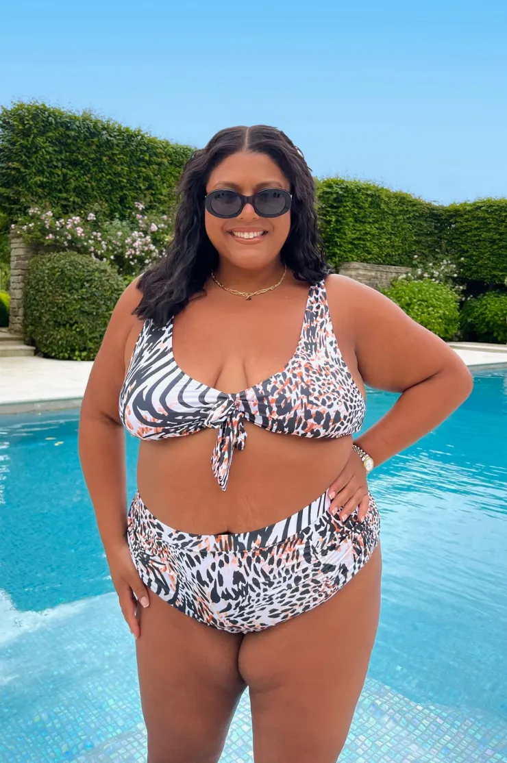 Hot In The Style Leopard Print Tie Front Bikini Top Multicoloured
