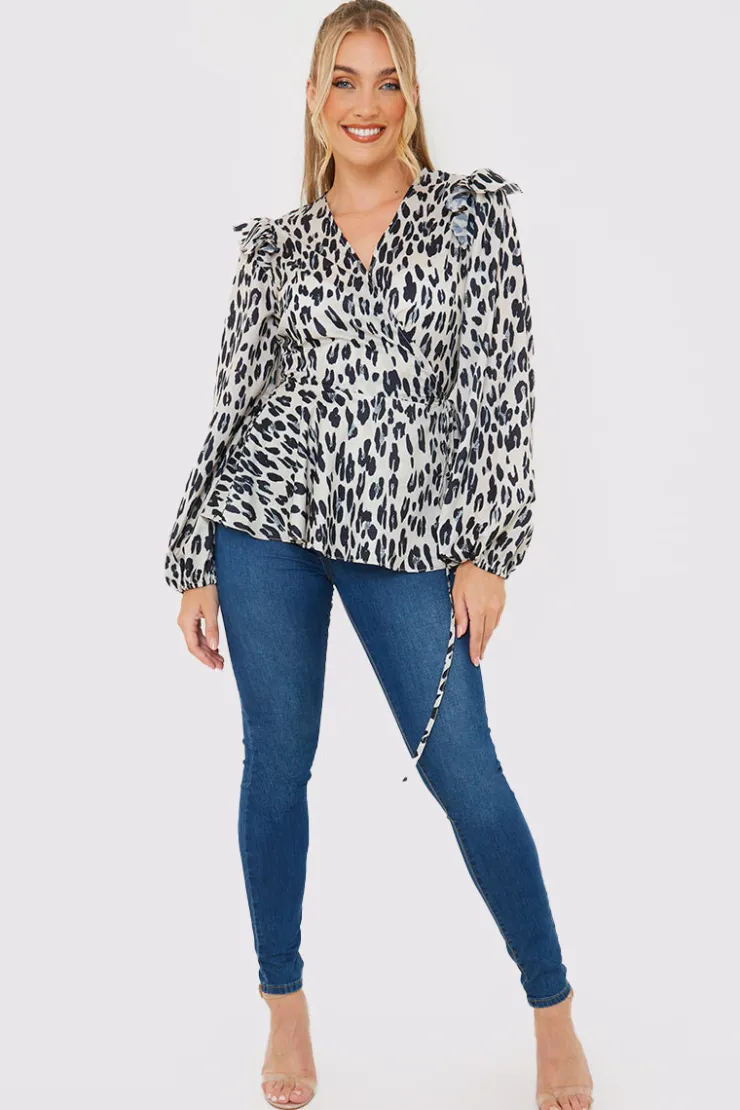 Sale In the Style Leopard Print Wrap Blouse Multi