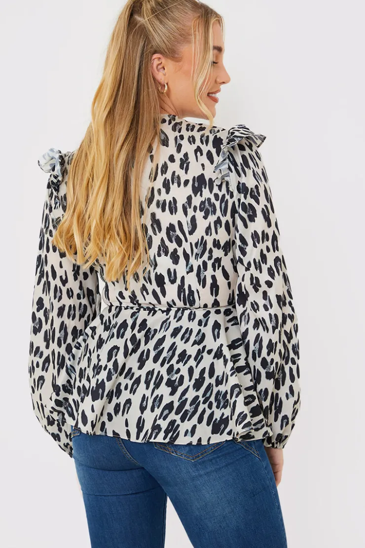 Sale In the Style Leopard Print Wrap Blouse Multi
