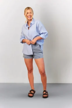 In The Style Denim Paper Bag Shorts Light blue