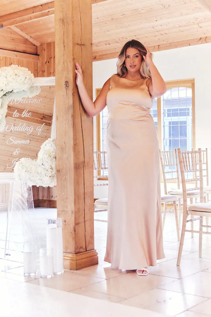 Best In The Style Light Gold Satin Cowl Back Maxi Dress Nude