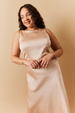 Best In The Style Light Gold Satin Cowl Back Maxi Dress Nude