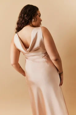 Best In The Style Light Gold Satin Cowl Back Maxi Dress Nude