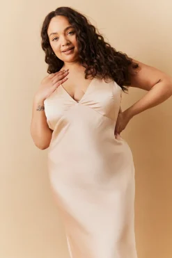 Sale In The Style Light Gold Satin Twist Back Maxi Dress Nude