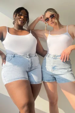 In The Style Light Wash Denim High Waist Shorts Blue