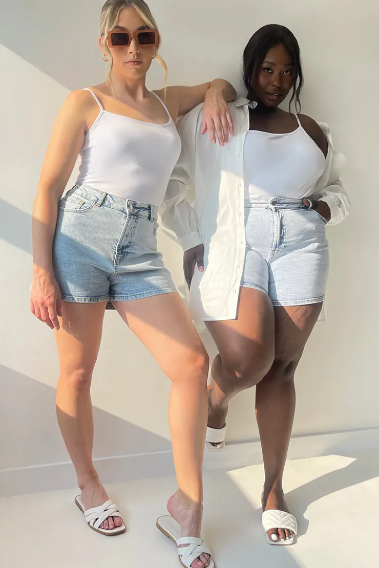 In The Style Light Wash Denim High Waist Shorts Blue