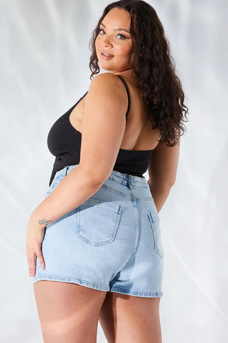 Sale Fits Light Wash Denim Mom Short Blue
