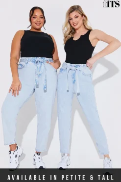 Best Fits Light Wash Paperbag Tie Waist Jeans Blue