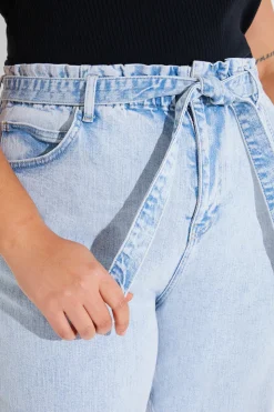 Best Fits Light Wash Paperbag Tie Waist Jeans Blue