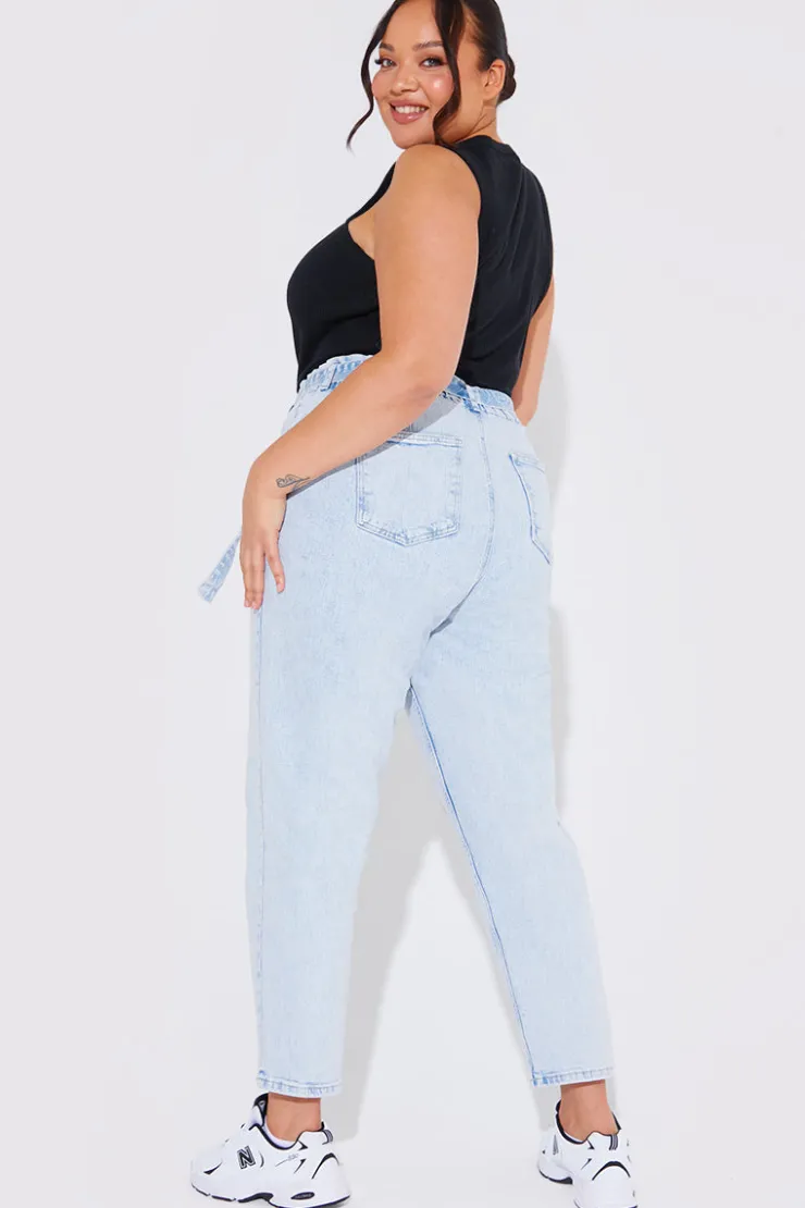 Best Fits Light Wash Paperbag Tie Waist Jeans Blue