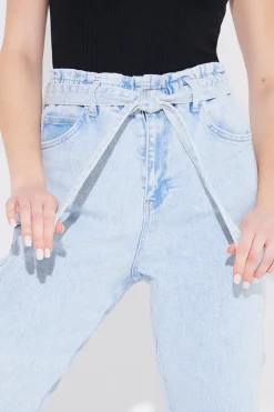 Best Fits Light Wash Paperbag Tie Waist Jeans Blue