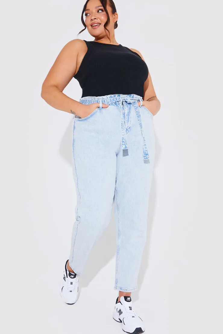 Best Fits Light Wash Paperbag Tie Waist Jeans Blue