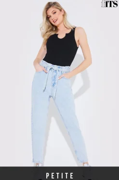 Best Fits Light Wash Paperbag Tie Waist Jeans Blue