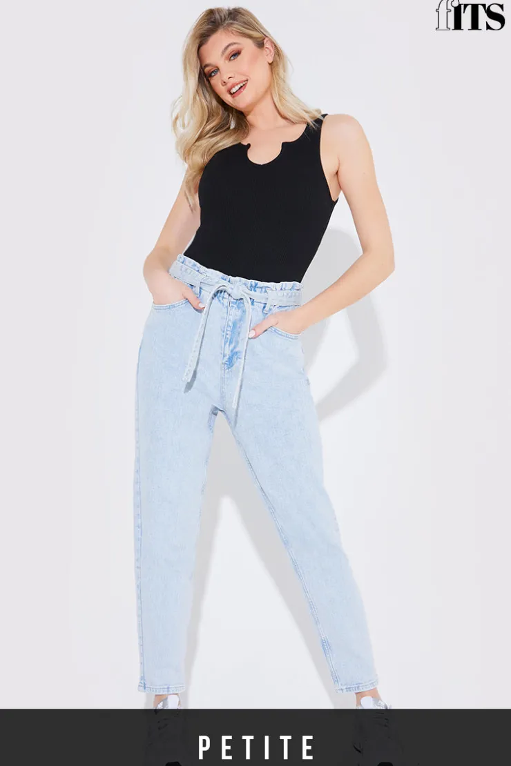 Best Fits Light Wash Paperbag Tie Waist Jeans Blue
