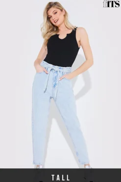 Best Fits Light Wash Paperbag Tie Waist Jeans Blue