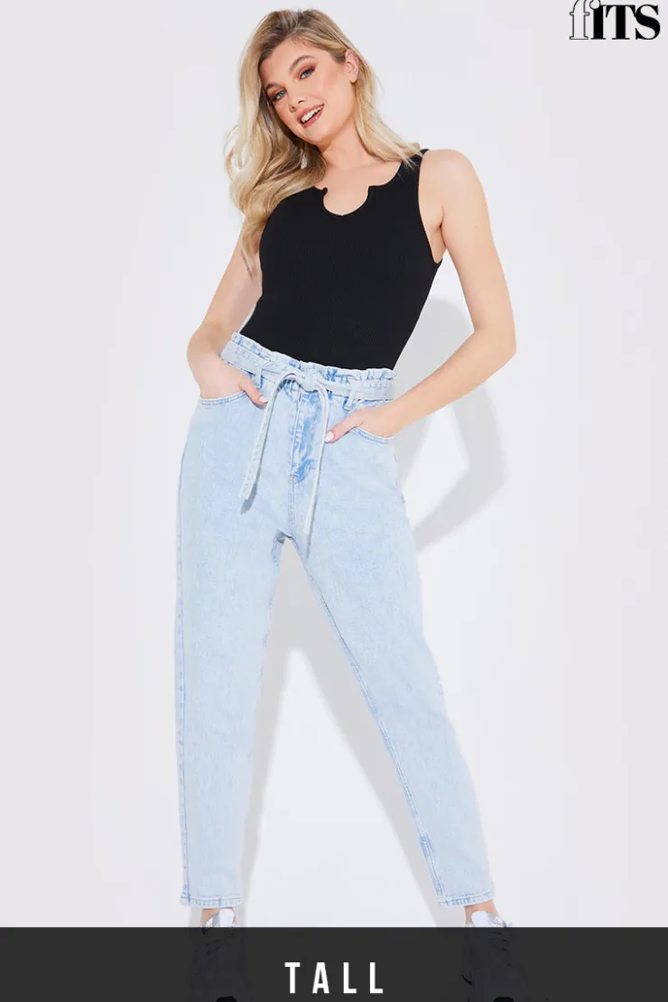 Best Fits Light Wash Paperbag Tie Waist Jeans Blue