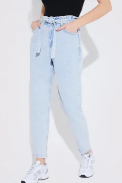 Best Fits Light Wash Paperbag Tie Waist Jeans Blue