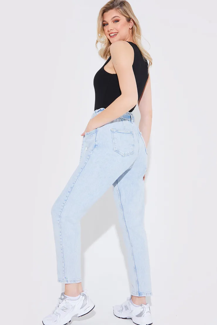 Best Fits Light Wash Paperbag Tie Waist Jeans Blue
