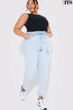 Best Fits Light Wash Paperbag Tie Waist Jeans Blue
