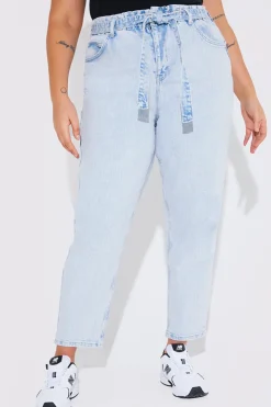 Best Fits Light Wash Paperbag Tie Waist Jeans Blue